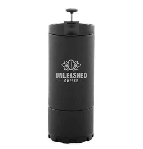 Unleashed Coffee OVRLNDER Travel Press: Black with Unleashed Coffee Logo