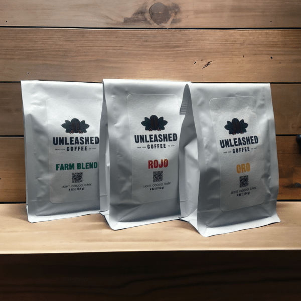 Unleashed Coffee: Choice Sampler Includes Oro, Rojo and Farm Blend Coffees