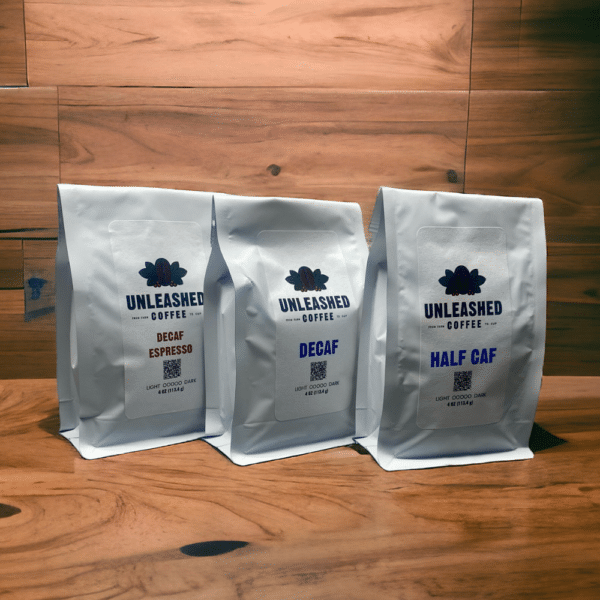 Unleashed Coffee: Decaf Sampler Includes Espresso Decaf, Decaf and Half Caf Coffees